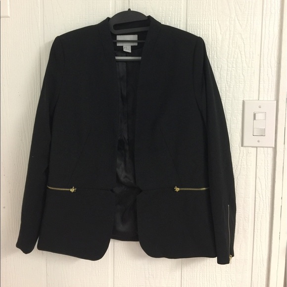 H&M Women's Black Blazer with Gold Zipper Accents, Gently Used Size 10 - Picture 2 of 2
